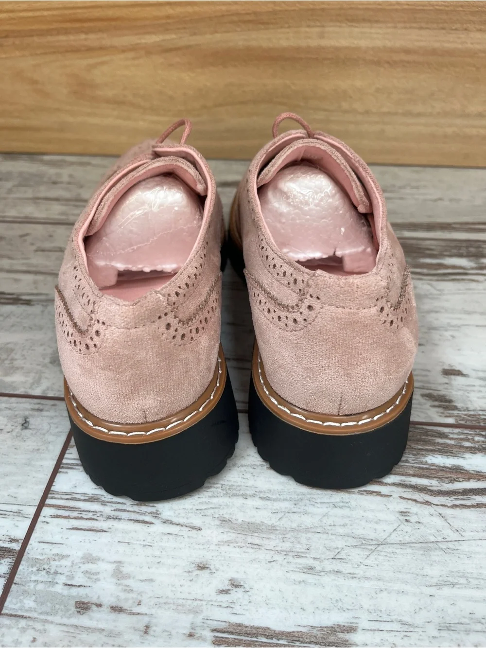 Dusty Pink Blush Wingtip Oxford Brogues Platform Lace Up 10